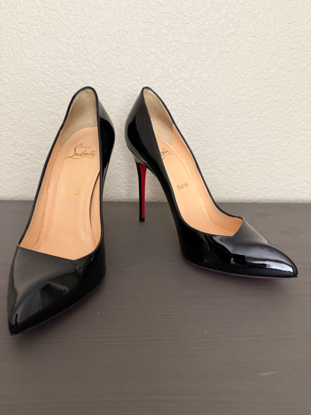 Christian Louboutin Black Patent Leather Pointed Pumps with Red Sole
